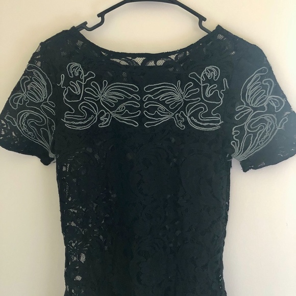 Free People Dreamer Black Floral Lace Sheer Jacquard Mini Dress - Picture 5 of 7